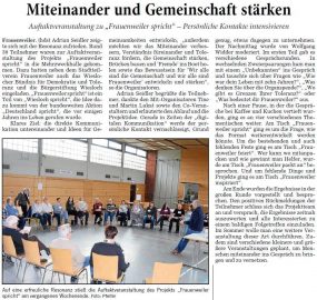Zeitungsartikel als Bild, über den Bericht zu "Frauenweiler spricht".