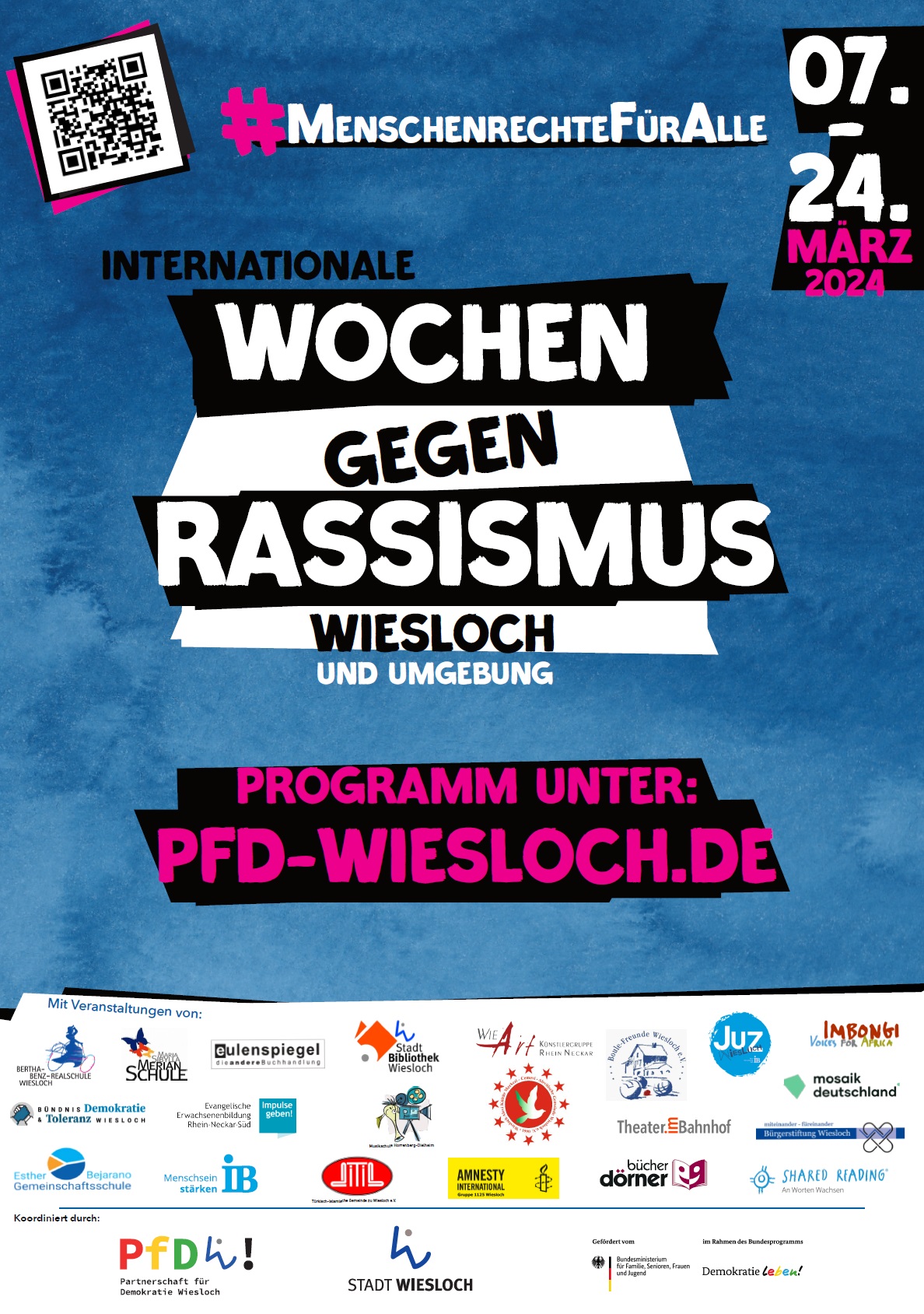 Plakat zur Ankündigung der Internationalen Wochen gegen Rassismus in Wiesloch und Umgebung 2024